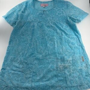 Koi Blue Floral Scrub Top Medium